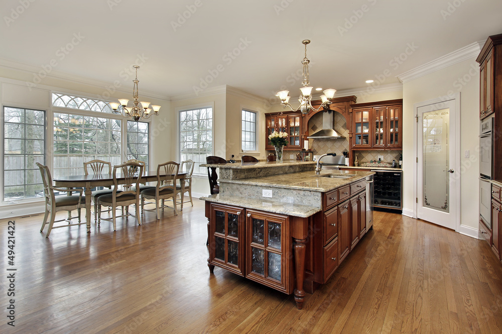Naklejka premium Large kitchen with eating area