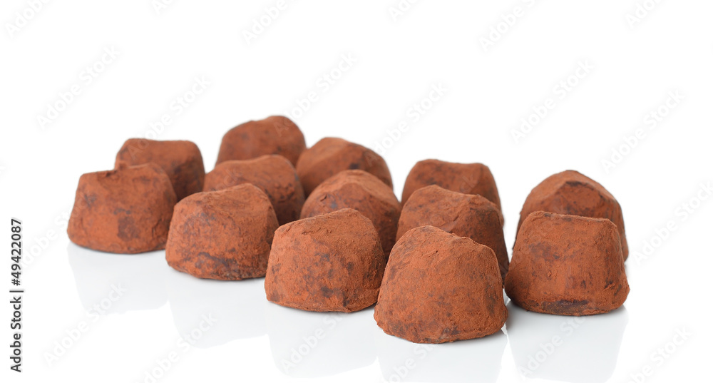 Chocolate truffles on a white background Chocolate truffles on a white background