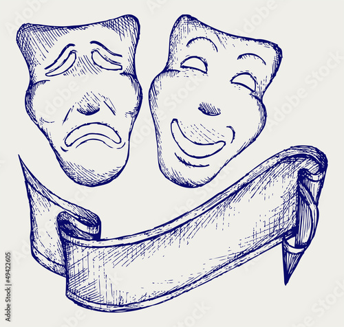 Comedy and tragedy theater masks. Doodle style