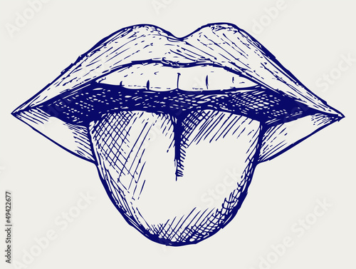 Open mouth, tooth and tongue. Doodle style
