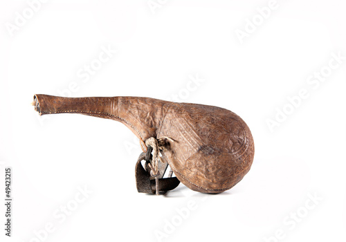carved old Middle Eastern wineskin maden from animals stomach