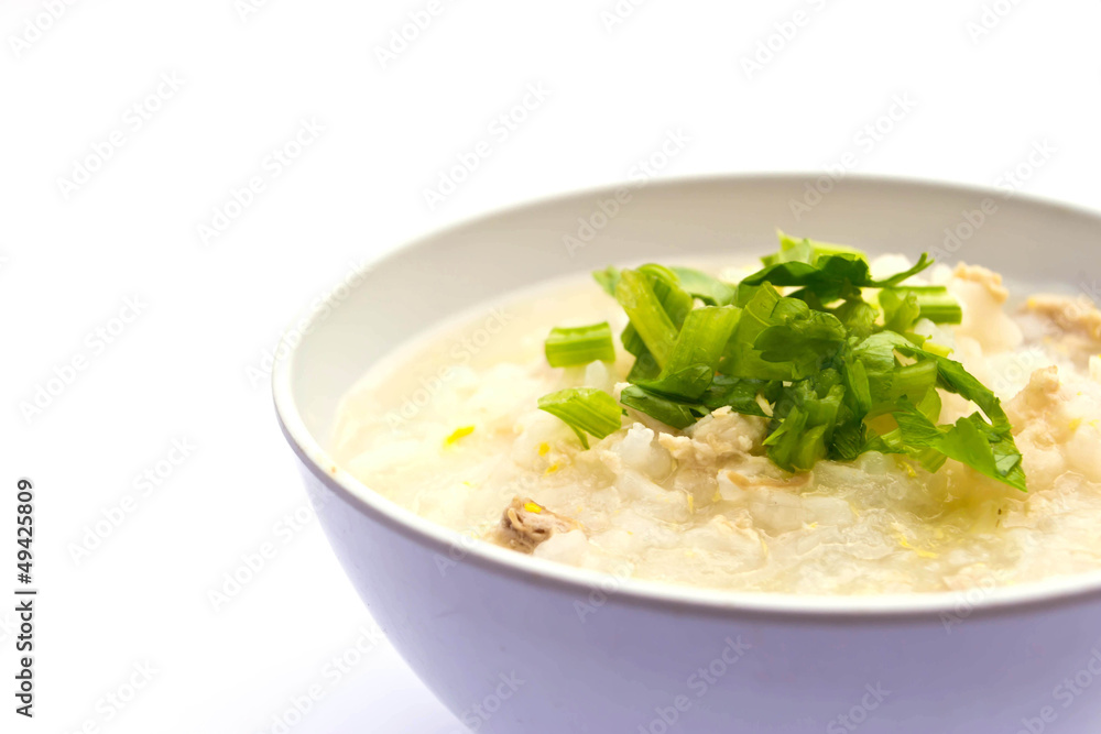 Traditional porridge rice gruel in bowl Traditional porridge rice gruel in bowl