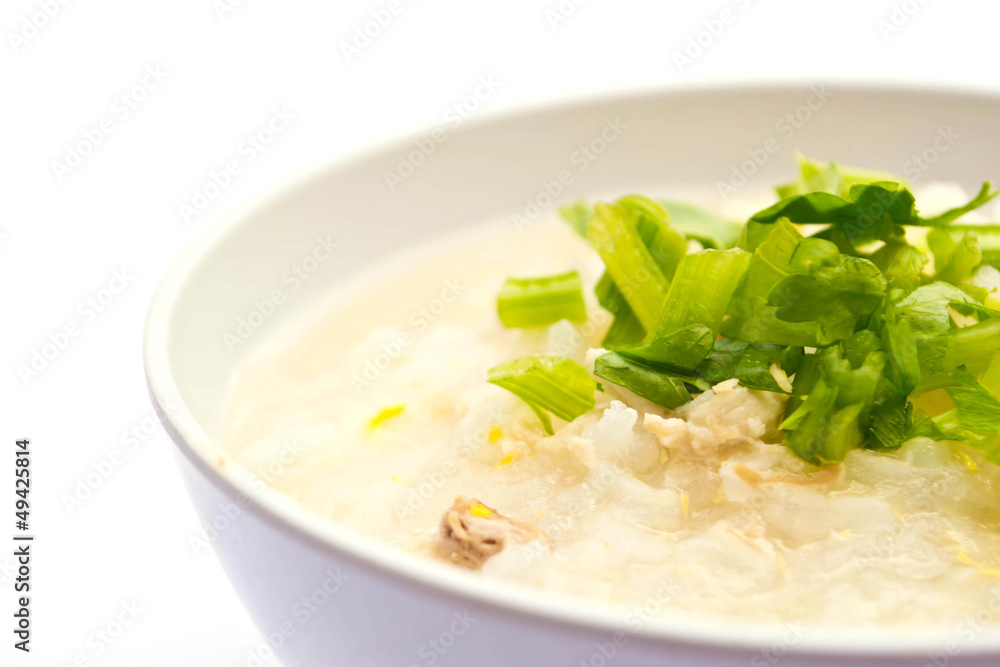 Traditional porridge rice gruel in bowl Traditional porridge rice gruel in bowl
