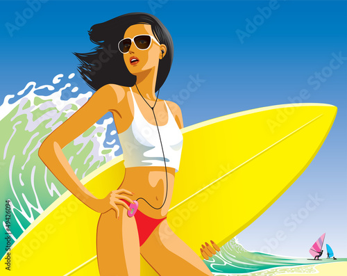 Girl with a surfboard