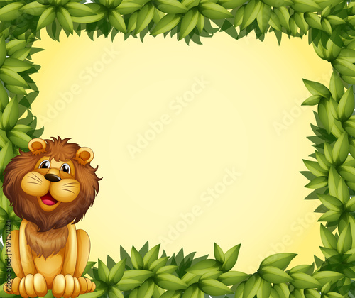A lion and a leafy frame template