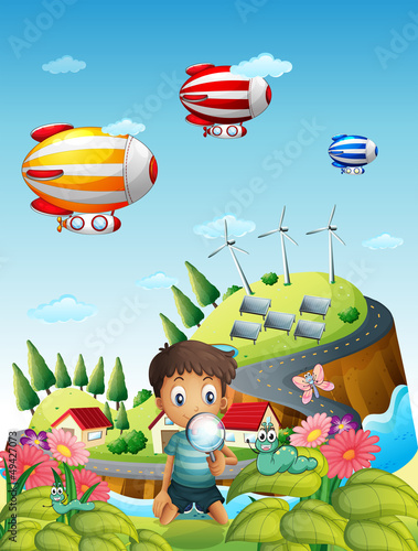 Airships, a village and a boy in the garden