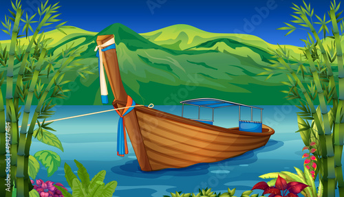 A boat near the bamboo plant
