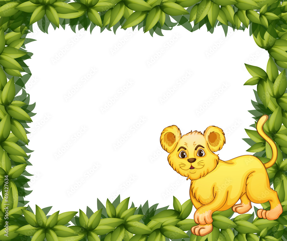 A young tiger in a blank leafy signage A young tiger in a blank leafy signage