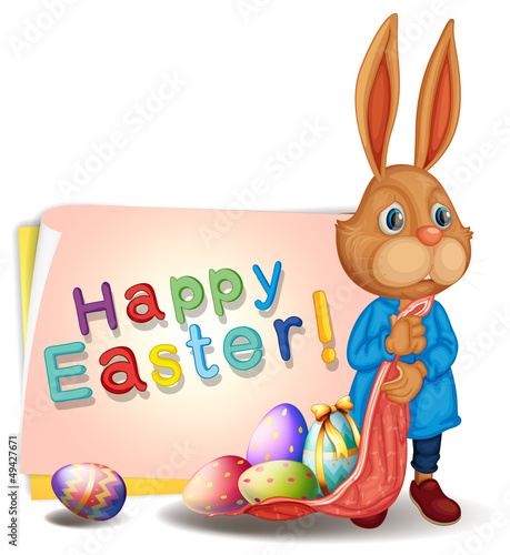 A happy easter greeting with bunny and eggs