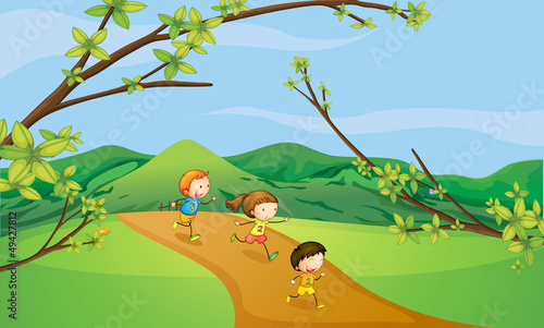 Kids playing in the hills