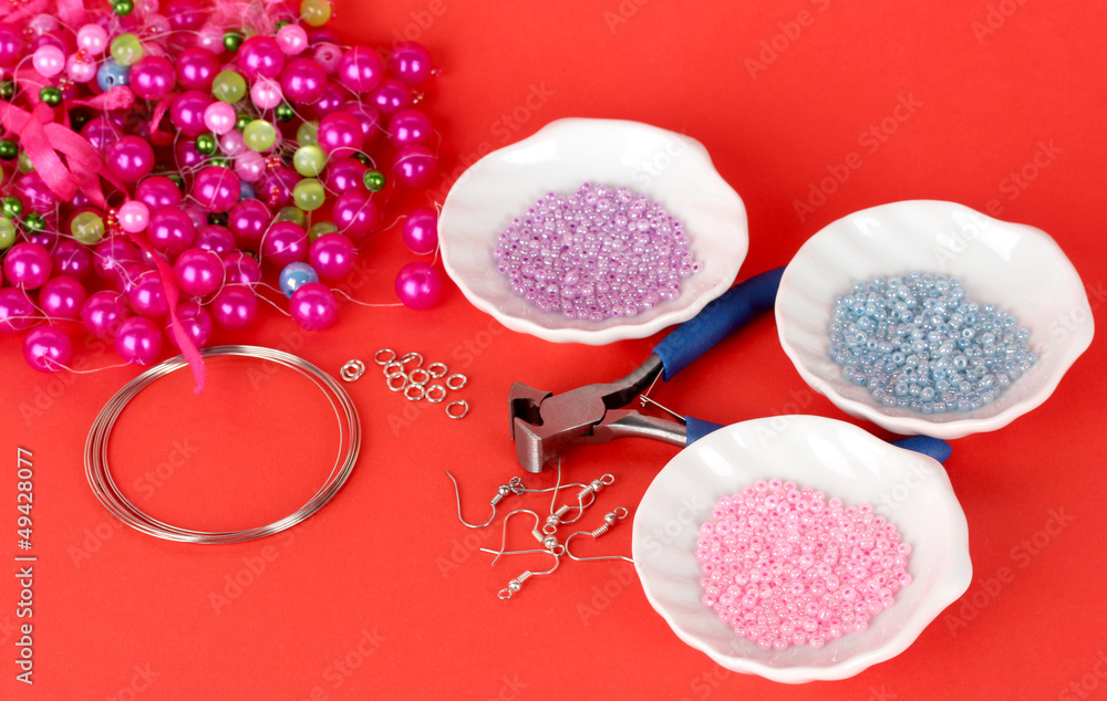 Set for needlework on red background Set for needlework on red background