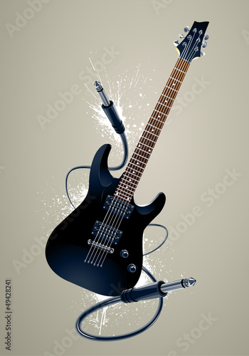 Black guitar with cables