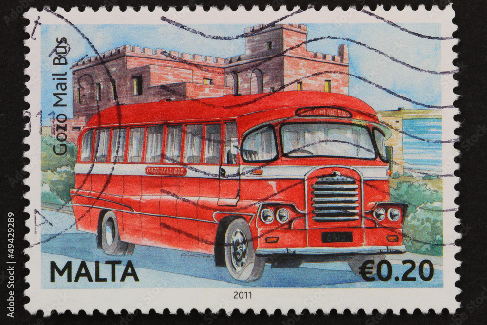 Malta - circa 2011; a stamp shows a traditional Maltese bus