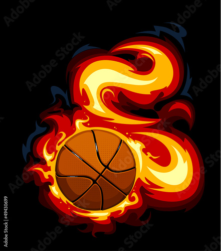 Burning basketball on black background