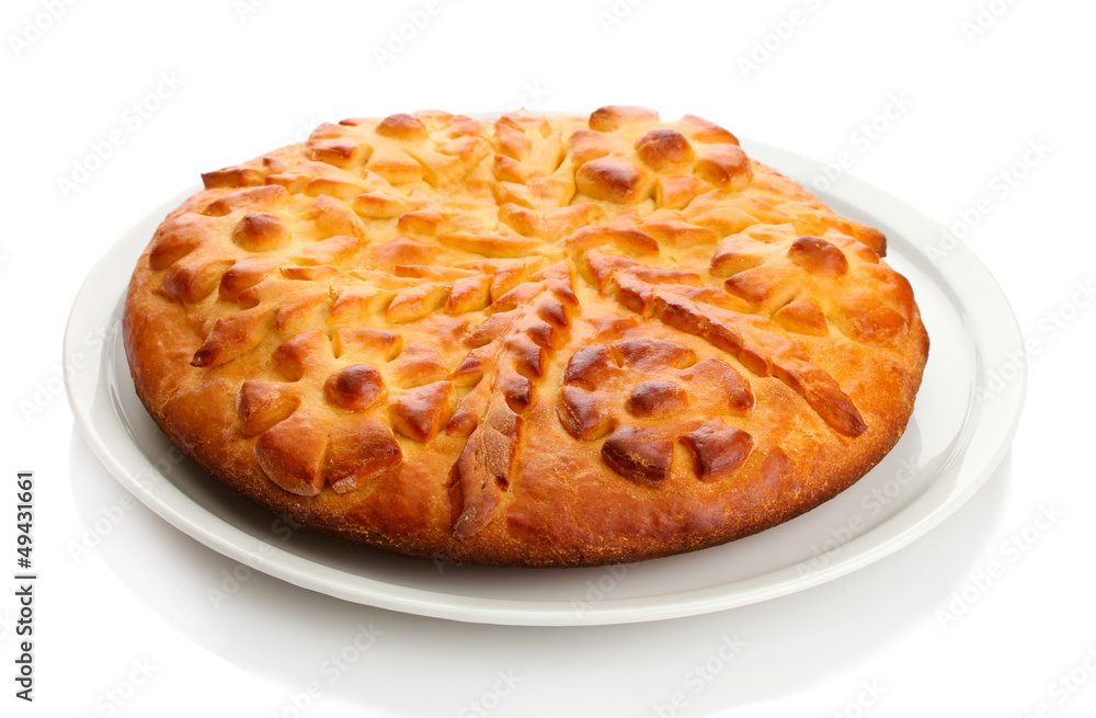 tasty homemade pie, isolated on white tasty homemade pie, isolated on white
