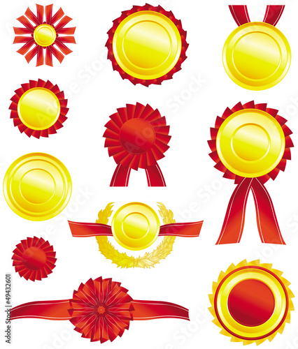 Vector best choice red and golden label with ribbons.