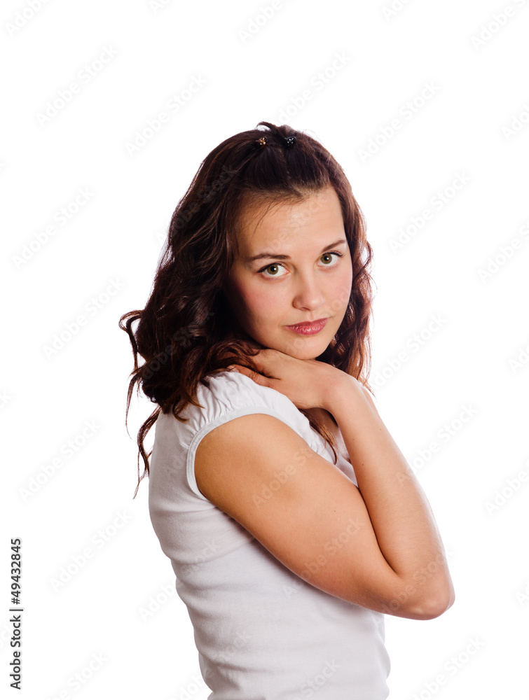 Portrait dreaming the young beautiful woman it is isolated on wh Portrait dreaming the young beautiful woman it is isolated on wh