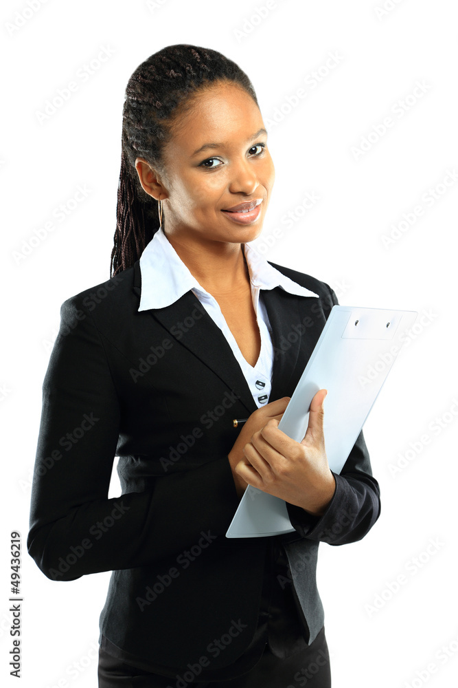 young american african business woman with clipboard young american african business woman with clipboard