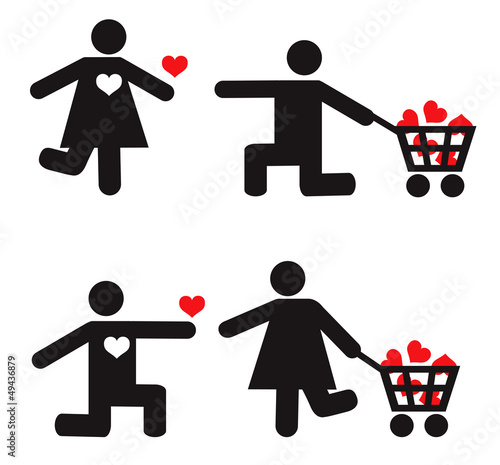 Stylized man and woman vector icons. Love concept photo