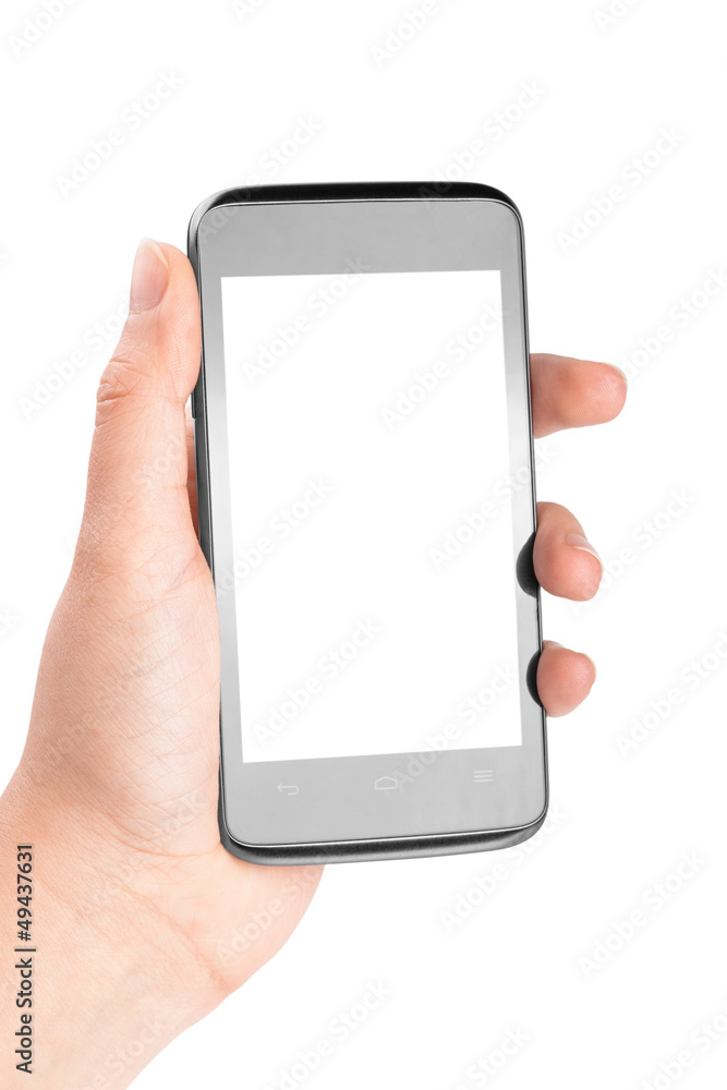 Modern mobile phone in hand isolated on white background Modern mobile phone in hand isolated on white background