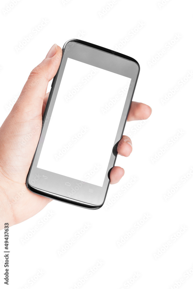 Modern mobile phone in hand isolated on white background Modern mobile phone in hand isolated on white background