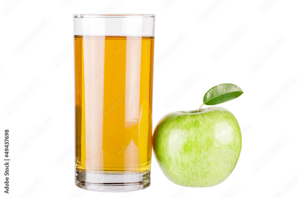 Apple juice and green apple isolated on white Apple juice and green apple isolated on white