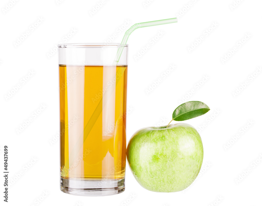 Apple juice and green apple isolated on white Apple juice and green apple isolated on white