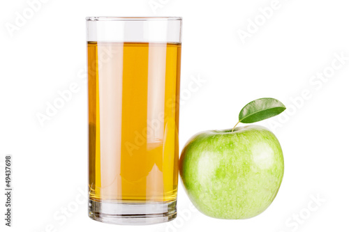 Apple juice and green apple isolated on white