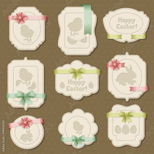 Set of Easter labels, tags with bows and ribbons.
