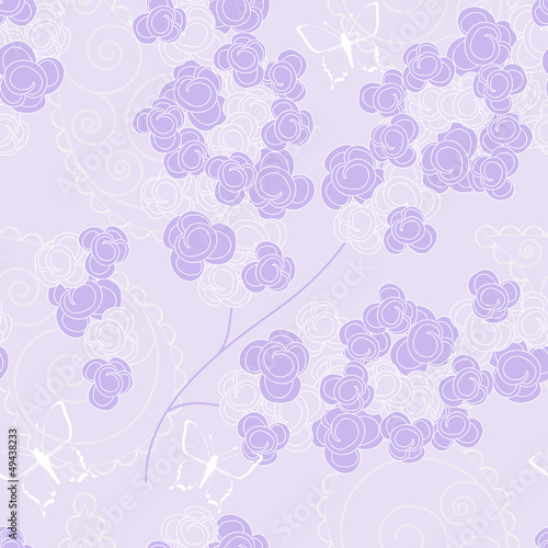 vector seamless lilac floral background with butterflies
