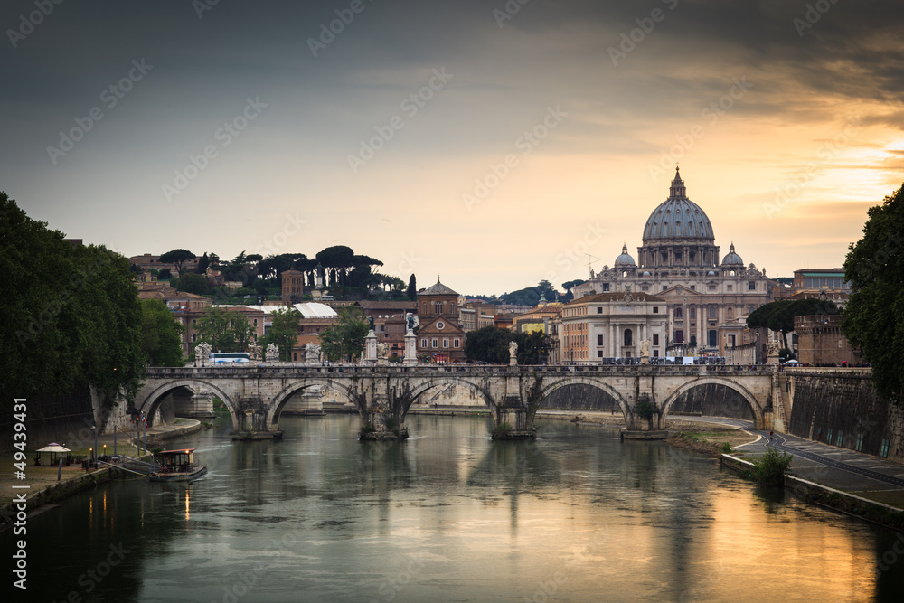Panoramic view of St. Peter's Basilica and the Vatican City (wit