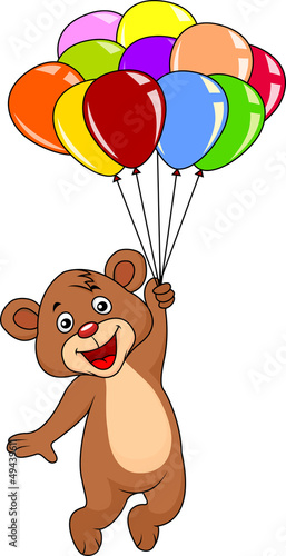 Cute teddy bear with balloons on white background