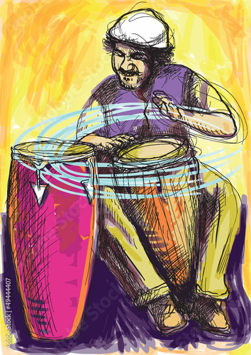 conga player - a hand drawn grunge illustration into vector