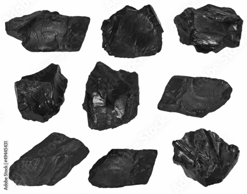 collection black coal isolated on white background