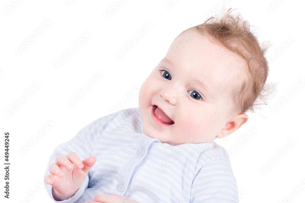 Portrait of a beautiful baby girl in a blue sweater Portrait of a beautiful baby girl in a blue sweater