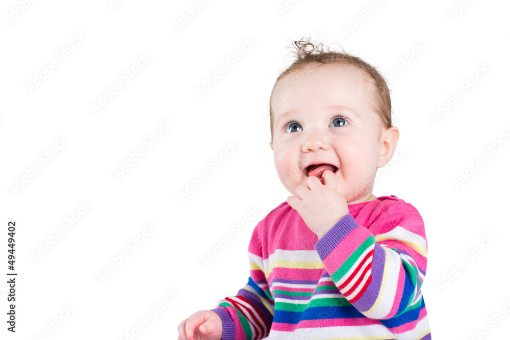 Portrait of baby girl in pink striped dress Portrait of baby girl in pink striped dress