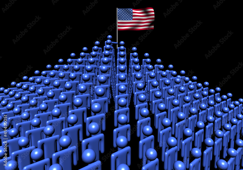 Fototapeta premium Pyramid of abstract people with American flag illustration