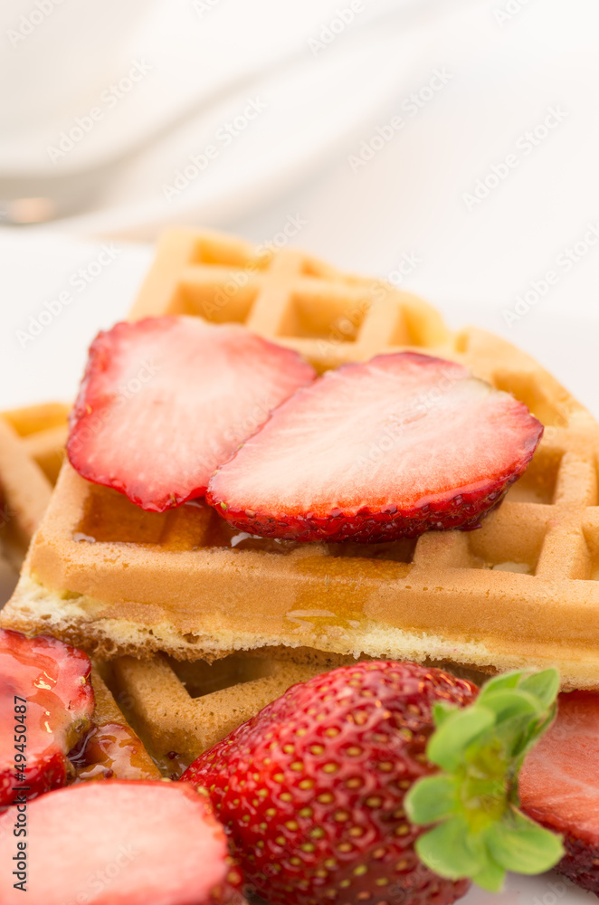 waffles with fresh strawberries