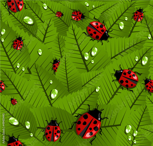 Spring leaves and ladybug pattern © Cienpies Design