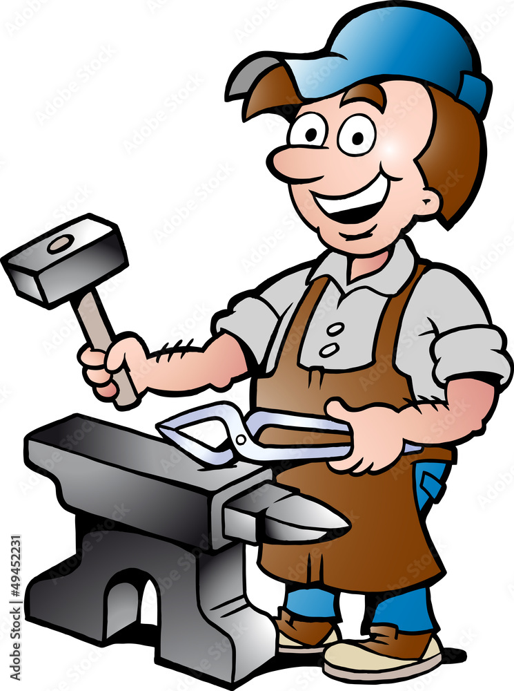 Hand-drawn Vector illustration of an Happy Blacksmith Worker Hand-drawn Vector illustration of an Happy Blacksmith Worker