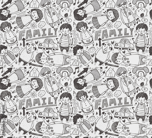 seamless doodle family pattern