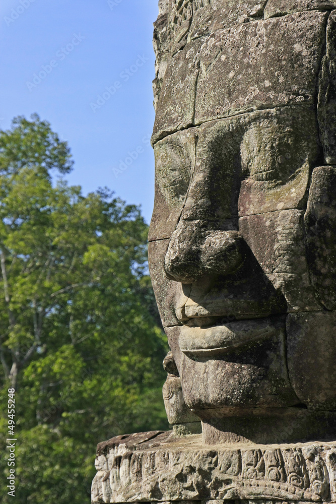 Stone face of Bayon temple, Angkor area, Cambodia