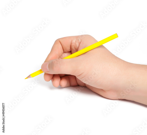 isolated man hand holding a yellow pencil