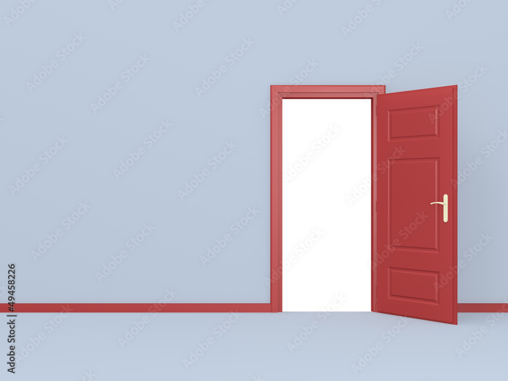 Red Opened Door in Gray Wall Red Opened Door in Gray Wall