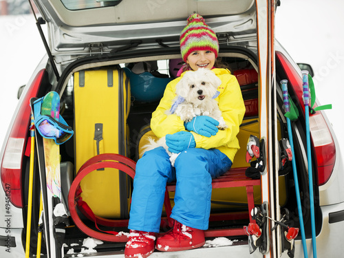 Skiing - girl ready for the travel for winter vacation