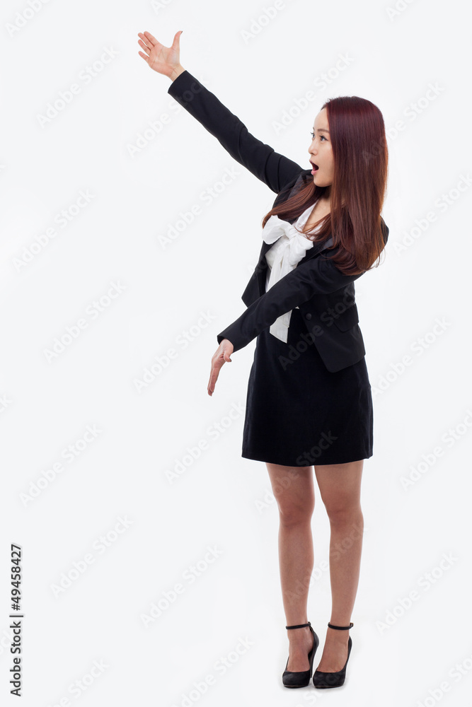Fototapeta premium Asian business woman indicate blank space