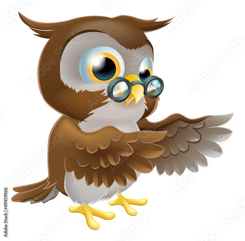 Pointing Cute Cartoon Owl