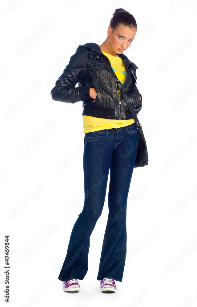 teen girl in leather jacket teen girl in leather jacket