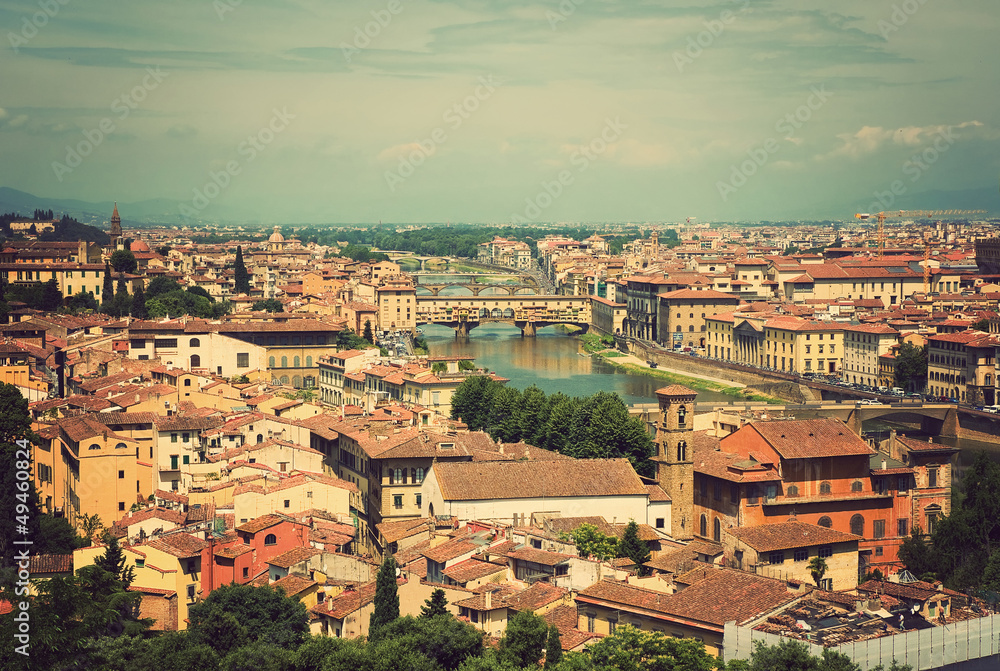Cityscape of Florence, Italy. View of the city on top