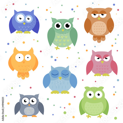 Vector Illustration of Abstract Colorful Owls